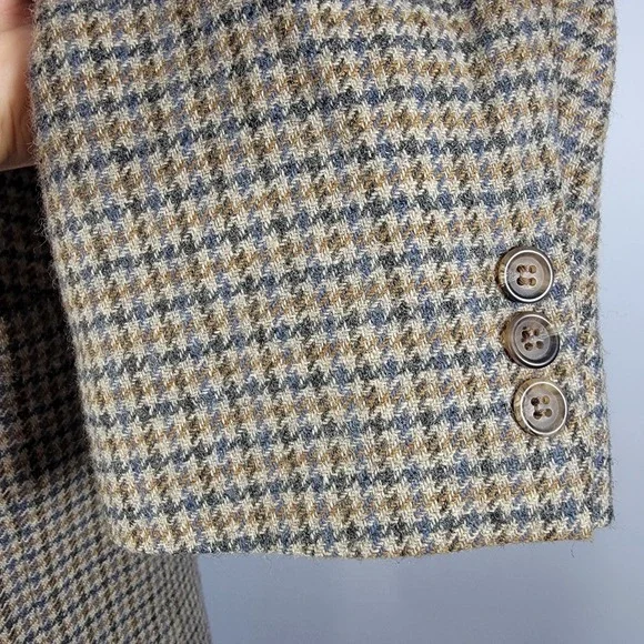 VTG Town‎ Craft Men's Tweed Sport Coat Two Button Multi Color Houndstooth 46L